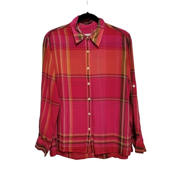 Liz Claiborne Tops - Liz Claiborne Roll Tab Plaid Blouse Pink Size M Cabincore